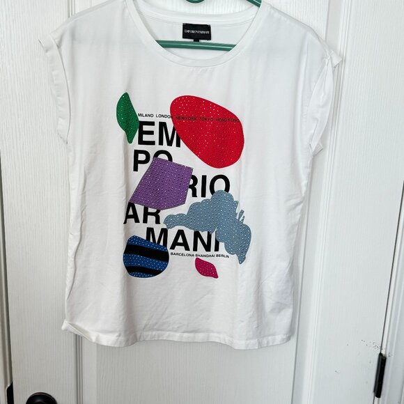 $499 Authentic EMPORIO ARMANI Women's Sleeveless White T-Shirt Sz.42 EU - Picture 1 of 10